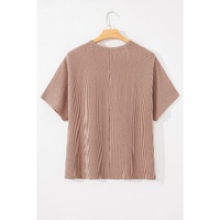Smoke Gray Ribbed Striped Crew Neck Plus Size Knit T Shirt - 4X thumbnail