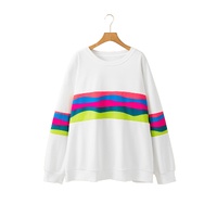 White Plus Size Colorful Striped Drop Shoulder Loose Sweatshirt - 4X thumbnail