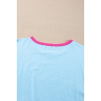Dark Blue Colorblock Patchwork Long Sleeve Plus Size Top - 1X thumbnail