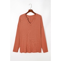 Gold Flame Plus Size Exposed Seam V Neck Long Sleeve Top - 3X thumbnail