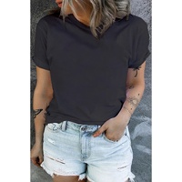 Black Round Neck Rolled Sleeve Plus Size T-shirt - 2X thumbnail
