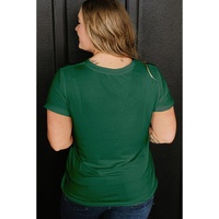 Dark Green Round Neck Rolled Sleeve Plus Size T-shirt - 4X thumbnail