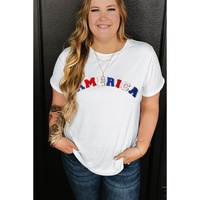 White AMERICA Chenille Embroidered Plus Size T Shirt - 1X thumbnail