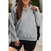 Light Grey Textured Snap Buttons Pullover Plus Size Sweatshirt - 1X thumbnail