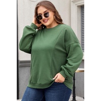 Blackish Green Loose Patchwork Crewneck Plus Size Sweatshirt - 1X thumbnail