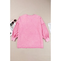 Pink Plus Size Mineral Wash Drop Shoulder Round Neck Sweatshirt - 1X thumbnail