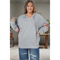Gray Contrast Patched Sleeve Plus Size Hoodie - 2X thumbnail