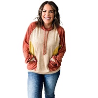 Orange Plus Size Colorblock Raglan Hoodie with Pockets - 1X thumbnail