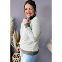 Green Striped Contrasting Trim Plus Size Henley Pullover - 2X thumbnail
