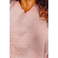 Pink Raw Cut Notched Neck Plus Size French Terry Hoodie - 1X thumbnail