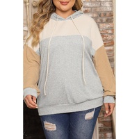Multicolour Plus Size Colorblock Drop Shoulder Ribbed Knit Hoodie - 3X thumbnail