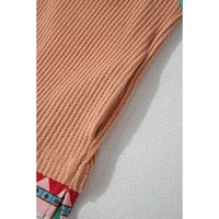 Khaki Aztec Patchwork Waffle Knit Plus Size Hoodie - 2X thumbnail