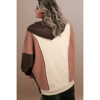 Brown Exposed Seam Colorblock Plus Size Hoodie - 4X thumbnail