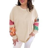 Beige Plus Size Printed Patchwork Sleeve Split Sweatshirt - 1X thumbnail