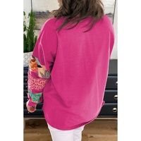 Rose Red Plus Size Printed Patchwork Sleeve Split Sweatshirt - 2X thumbnail