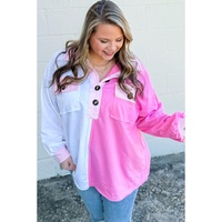 Bonbon Color Block Chest Pockets Half Button Plus Size Sweatshirt - 2X thumbnail