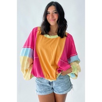 Rose Red Plus Size Colorblock Patchwork Exposed Seam Sweatshirt - 4X thumbnail