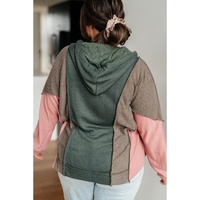 Breen Plus Size Colorblock Patchwork V Neck Hoodie - 2X thumbnail