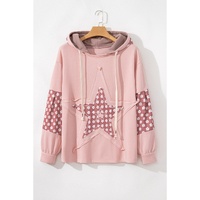 Delicacy Star Patch Graphic Floral Color Block Drawstring Plus Size Hoodie - 1X thumbnail