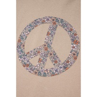 Pale Khaki Floral Peace Sign Graphic Washed Terry Plus Size Sweatshirt - 3X thumbnail