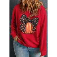 Racing Red Halloween Bow Knot Pumpkin Print Drop Shoulder Plus Sweatshirt - 1X thumbnail