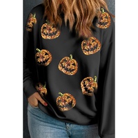 Black Sequin Pumpkin Face Graphic Plus Size Halloween Sweatshirt - 1X thumbnail