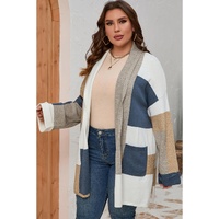 Multicolor Plus Size Colorblock Knit Cardigan - 2X thumbnail
