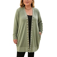 Green Plus Size Snap Buttons Front Knit Cardigan - 1X thumbnail