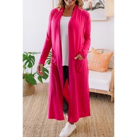 Strawberry Pink Plus Size Side Split Pockets Duster Cardigan - 2X thumbnail