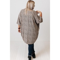 Khaki Plus Size Leopard Print Half Sleeve Open Front Cardigan - 1X thumbnail