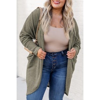 Seagrass Waffle Knit Drop Shoulder Open Front Pocketed Plus Size Cardigan - 2X thumbnail