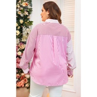 Pink Stripe Print Colorblock Plus Size Shirt - 2X thumbnail