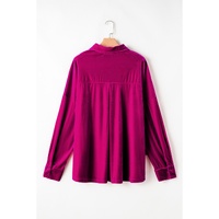 Bright Pink Plus Size Velvet Chest Pocket Drop Shoulder Shirt - 3X thumbnail