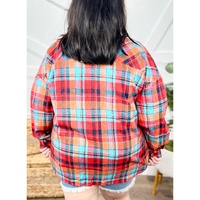 Red Plus Size Plaid Print Buttoned Shirt - 3X thumbnail