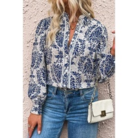 Sky Blue Tribal Pattern Print Notch Neck Buttoned Plus Size Shirt - 2X thumbnail