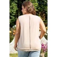 Parchment Studded Star Lace Patchwork Hem Plus Size Tank Top - 2X thumbnail