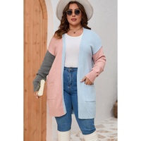 Multicolor Plus Size Colorblock Pocketed Open Front Cardigan - 1X thumbnail