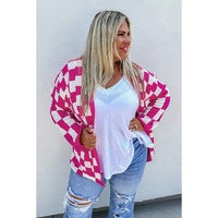 Bonbon Checkered Pattern Open Front Plus Size Cardigan - 1X thumbnail