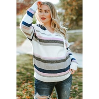 Stripe Plus Size Striped Hooded Knit Sweater - 2X thumbnail