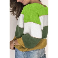 Green Plus Size Color Block Patchwork Sweater - 2X thumbnail