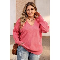 Pink Plus Size Drop Shoulder V Neck Sweater - 3X thumbnail