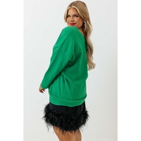 Green Plus Size Drop Shoulder V Neck Sweater - 2X thumbnail