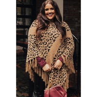 Leopard Plus Size Tasseled Hem Draped Poncho - One Size thumbnail