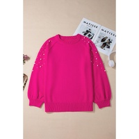 Strawberry Pink Pearled Decor Raglan Sleeve Plus Size Sweater - 1X thumbnail