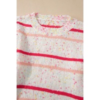 Pink Stripe Drop Shoulder Side Split Plus Size Sweater - 4X thumbnail
