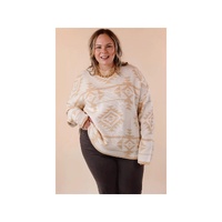 Apricot Plus Size Western Aztec Print Loose Sweater - 3X thumbnail