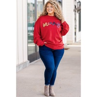 Fiery Red Tinsel merry Pattern Drop Shoulder Plus Size Sweater - 2X thumbnail