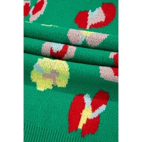 Green Plus Size Floral Knitted Ribbed Edge Drop Shoulder Sweater - 2X thumbnail