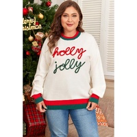 White Tinsel holly jolly Pattern Colorblock Edge Drop Shoulder Plus Size Sweater - 3X thumbnail