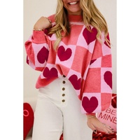 Azura Exchange Pink Plus Size Love Heart Block Mock Neck Lantern Sleeve Valentine Sweater - 1X thumbnail